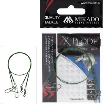 2ks Ocelové Lanko S Obratlíkem Kulovým Mikado 25cm/15kg Zelený