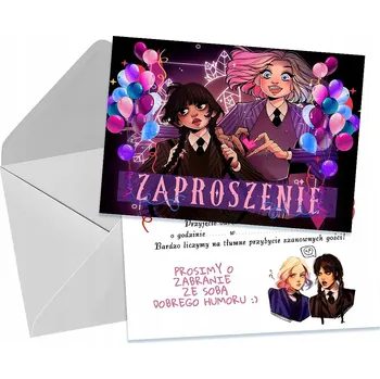 Pozvánka POZVÁNKY PRO DĚTI DĚTSKÉ NAROZENINOVÉ Wednesday Addamsová + OBÁLKA