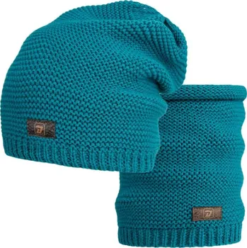 Čepice Pletený set čepice a nákrčník Dráče Colors - vzor 047 - petrolejová