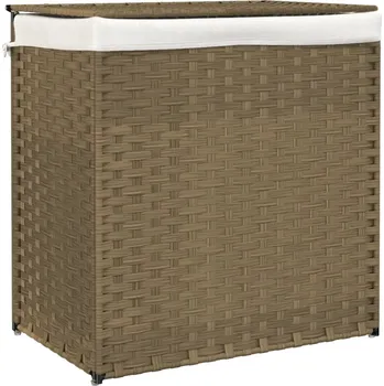 Koš na prádlo Rustikální koš na prádlo s víkem a přihrádkami, PE ratan, 53x35x57 cm