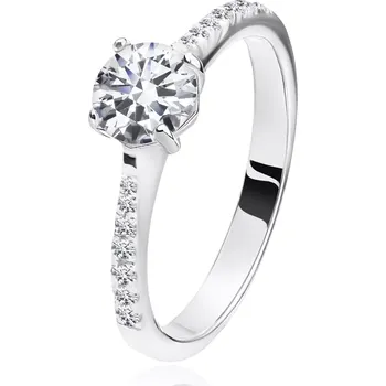 Prsten Zásnubní prsten ze stříbra 925 - vyvýšený čirý zirkon, ramena ze zirkonů - Velikost: 47