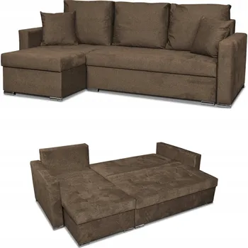 Sedací souprava Rohová Sedací Souprava rozkládací s funkcí spaní rohová sedačka Family Meble hnědý velur