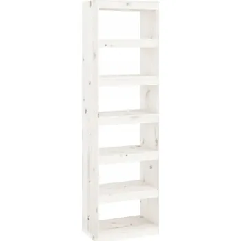 Knihovna Regál z masivního borovicového dřeva, 6 přihrádek, bílý, 60x30x199,5 cm