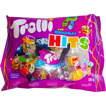 Bonbon Želé TROLLI 200 g HITS - želé s ovocnými příchutěmi (The original HITS želé mini zábavných postaviček z příběhu Trolli s ovocnými příchutěmi bez laktózy a glutenu 200g)