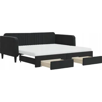 Pohovka Černá rozkládací lenoška 2 v 1 se zásuvkami, rozměry 213 x 100 x 75 cm