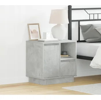 Konferenční stolek Sada 2 Nočních Stolků s Vzhledem Betonu, Šedé, LED Osvětlení a USB