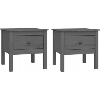 Konferenční stolek Odkládací stolek z masivního borovicového dřeva se zásuvkou, šedý, 50x50x49 cm