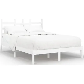 Postel Bílý dřevěný rám postele s čelem 205,5 x 126 x 104 cm