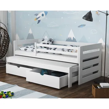 Dětská postel Dětská postel z masivu borovice JOLANA s přistýlkou a šuplíky - 190x90 cm - BÍLÁ