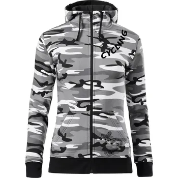 Dámská mikina Cycling nápis šikmo - Dámská mikina trendy zipper s kapucí - XS ( Šedý maskáč )