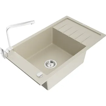 Granitový dřez MEXEN/S - Elias granitový dřez 1-miska s odkapávačem včetně baterie Rita, béžový 6511-69-670300-00