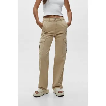 Dámské kalhoty PULL & BEAR BÉŽOVÉ CARGO KALHOTY NA ZIP (40)