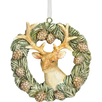 Vánoční dekorace WURM Věnec s borovými šiškami a jelenem, průměr 7 cm, se stuhou na zavěšení