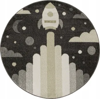 Koberec KULATÝ KOBEREC LIMA RAKETA KOSMOS DO DĚTSKÉHO POKOJE ŠEDÝ ŽLUTÝ prům. 140 cm