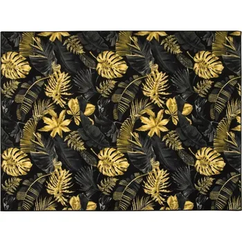 Koberec KOBEREC PROTIKLOUZAVÝ DO OBÝVACÍHO POKOJE MONSTERA LISTY ČERNÝ ZLATÝ 150x200 cm