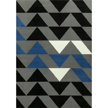 Koberec 160x225 cm MĚKKÝ ŠEDÝ MODRÝ KOBEREC TROJÚHELNÍKY