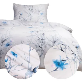 Povlečení Povlečení saténové bavlněné SATYNLOVE 140x200 květiny bílé modré