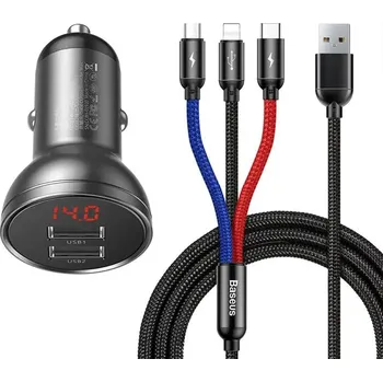 Autobaterie Baseus Nabíječka s displejem 24W + kabel USB 3w1 1,2m