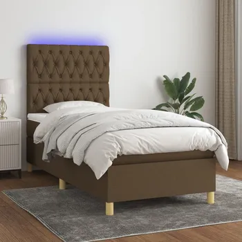 Postel vidaXL Box spring postel s matrací a LED 90x190 cm textil [3135641] Barva: tmavě hnědá