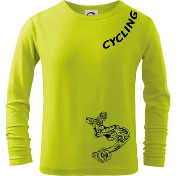 Cycling nápis šikmo - Triko dětské Long Sleeve - 104-110cm / 3-4 roky ( Limetková )