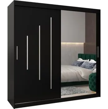 Šatní skříň Šatní skříň s posuvnými dveřmi a zrcadlem YORK2 - 200x200cm -Černá-