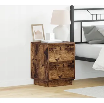 Noční stolek Noční Stolek s LED a zásuvkami s tichým dovíráním, uzený dub, 35x30x12