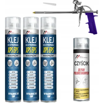 Průmyslové lepidlo LEPIDLO NA POLYSTYREN VE SPREJI 3 KS PĚNOVÉ LEPIDLO 750 ML + ČISTIČ + PISTOLE