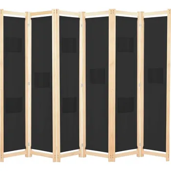 Paraván Paraván volně stojící, 6dílný, černý, 240x170x4 cm, jedlové dřevo