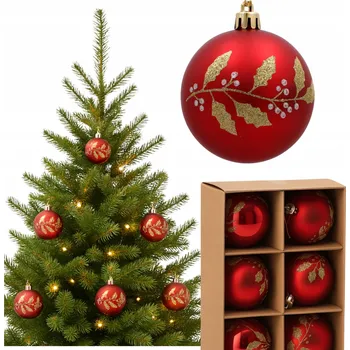 Vánoční dekorace Vánoční Baňky Červené Velké prl Vánoční Koule Ozdobené ozdoby 7 cm 6 Ks