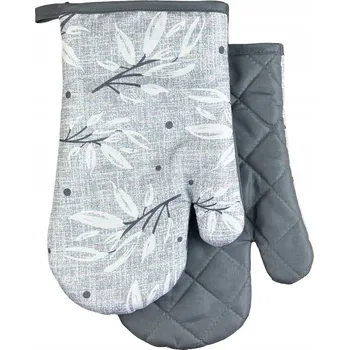 Chňapka Kuchyňské Rukavice s Magnet Šedé Listy Lístky Sada 2 ks