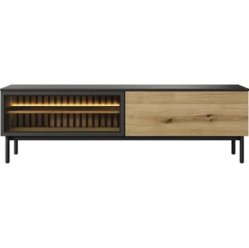 Televizní stolek LANG c | TV stolek RTV 180 2D + LED osvětlení | 180 cm | černá/dub evoke