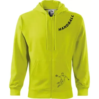 Pánská mikina Handball nápis šikmo - Mikina s kapucí na zip trendy zipper - 2XL ( Limetková )