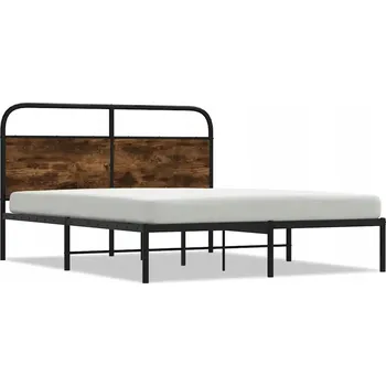 Postel Kovový rám postele s čelem 196x146x100 cm, kouřový dub