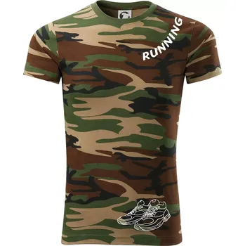 Pánské tričko Running nápis šikmo - Army CAMOUFLAGE - S ( Hnědý maskáč )