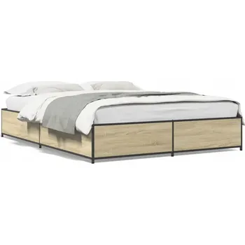 Postel Rám postele 193x123 cm dub sonoma, kovové nohy, překližka