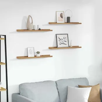 police vidaXL Nástěnná polička 4 pcs Hnědá 60 x 9 x 3 cm kompozitní dřevo