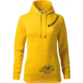 Dámská mikina Running nápis šikmo - Mikina dámská Cape s kapucí - XL ( Žlutá )