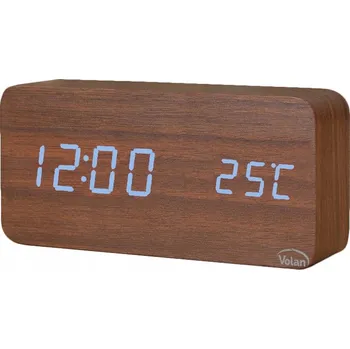 Hodiny Dřevěný Budík Elektronický LED Digitální Stolní – TEPLOMĚR + DATUM