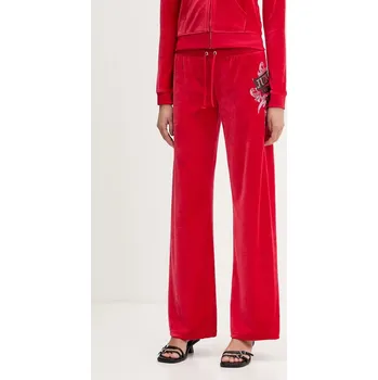 Dámské kalhoty Velurové teplákové kalhoty Juicy Couture Wrap You Up dámské, červená barva, s potiskem, JCNBJ126452 33X, vel. XS
