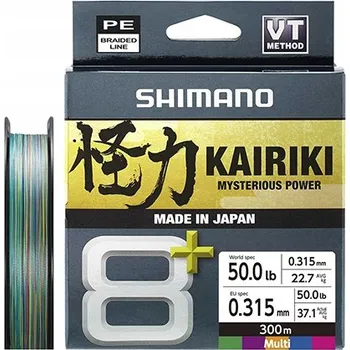 Shimano Kairiki 8+ 0,315mm 37,10kg 300m Vícebarevná pletená šňůra