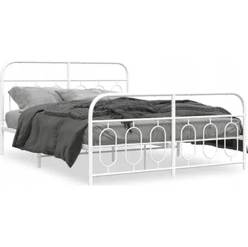 Postel Bílý kovový rám postele 207 x 146 x 100 cm, matrace 140 x 200 cm