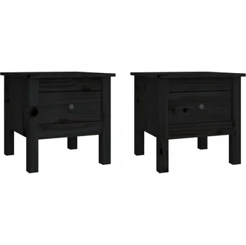 Konferenční stolek Odkládací stolek z masivního borovicového dřeva se zásuvkou, černý, 40x40x39 cm