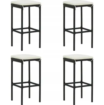 Barová židle Sada 4 Barových Židlí z PE Ratanu a Ocelového Rámu, Černá, 38x38x76 cm