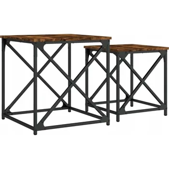 Konferenční stolek Sada 2 zasouvacích konferenčních stolků v industriálním stylu, kouřový dub, 50x50 cm