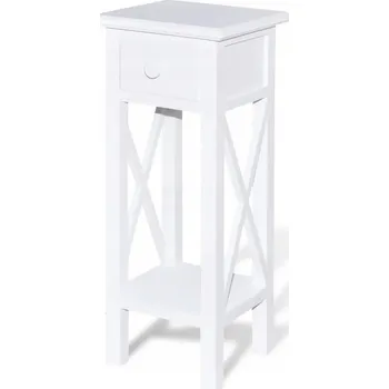 Konferenční stolek Stolek pod telefon se zásuvkou, borovicové dřevo, bílý, 27x27x65,5 cm