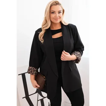 Dámské sako Dámská sako Plus Size s podšívkou v leopardím vzoru černá UNI