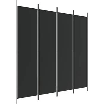 Paraván Paraván z tkaniny a železa, černý, 200 x 200 cm, 4 panely 46,5 x 178