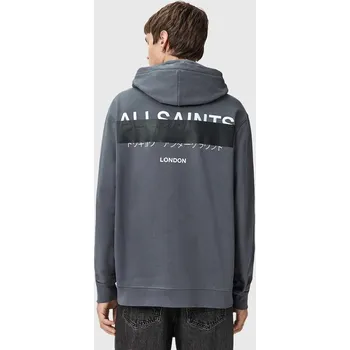 Pánská mikina Bavlněná mikina AllSaints REDACT pánská, černá barva, s kapucí, s potiskem, M001NC 05X, vel. M