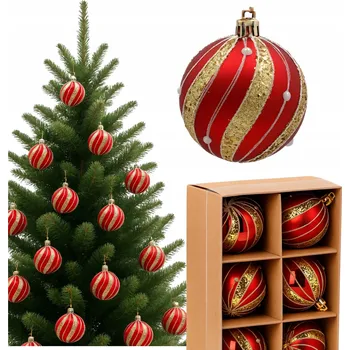 Vánoční dekorace Vánoční Baňky Prl Červené Vánoční Velké 7cm 6 Ks Vánoční Koule Ozdoby na vánoční stromeček Sada