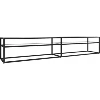 Televizní stolek TV stolek z tvrzeného skla a oceli, černá/průhledná, 220x40x40,5 cm